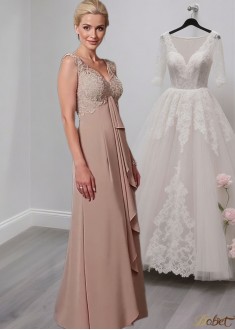 V-Neck Chiffon Mother of the Bride Dress with Jacket – Full Length A-Line Gown