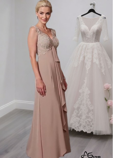 V-Neck Chiffon Mother of the Bride Dress with Jacket – Full Length A-Line Gown