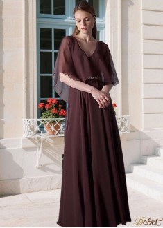 Elegant Chiffon V-Neck A-Line Mother of the Bride Dress – Full Length Gown