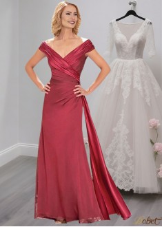 V-Neck Mother of the Bride Gowns – Full Length Dresses with Cap Sleeves