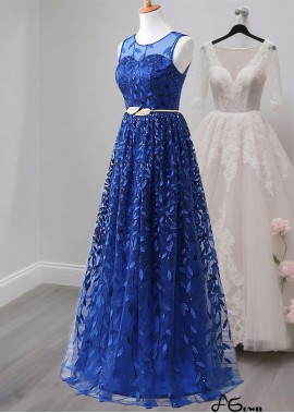 Elegant Blue Lace A-Line Mother of the Bride Dress with Jewel Neckline