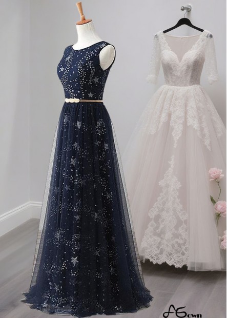 Elegant Sequin Tulle Scoop Neck A-Line Mother of the Bride Dress Full Length
