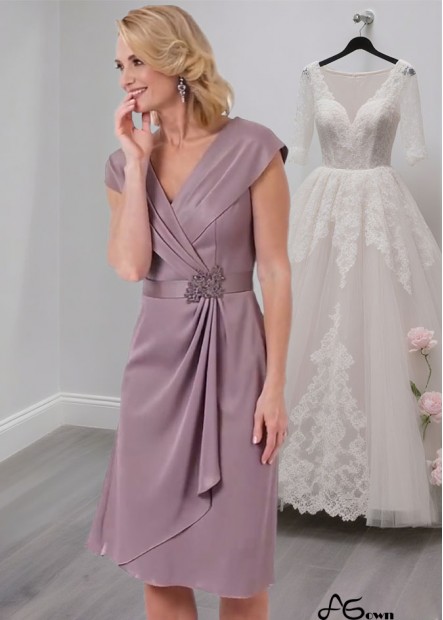 Knee Length V-Neck Chiffon A-Line Mother of the Bride Dress with Cap Sleeves