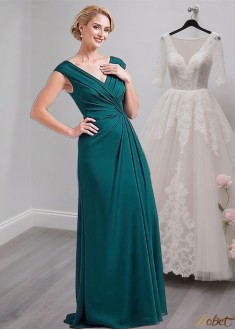 Elegant V-Neck Full-Length Chiffon A-Line Mother of the Bride Dress with Sleeves