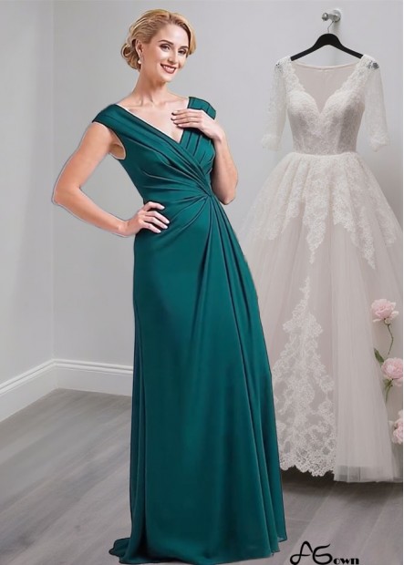 Elegant V-Neck Full-Length Chiffon A-Line Mother of the Bride Dress with Cap Sleeves