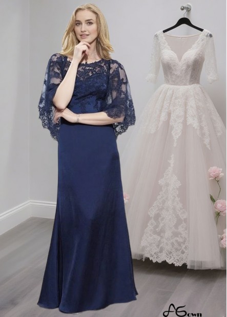 Elegant Blue Satin Chiffon A-Line Mother of the Bride Dress with Bateau Neckline