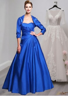 Strapless Blue Taffeta A-Line Mother of the Bride Dress with Jacket