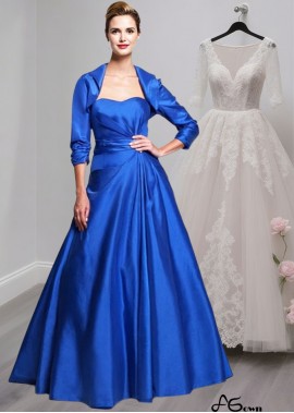 Strapless Blue Taffeta A-Line Mother of the Bride Dress with Jacket