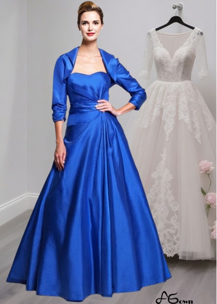 Strapless Blue Taffeta A-Line Mother of the Bride Dress with Jacket