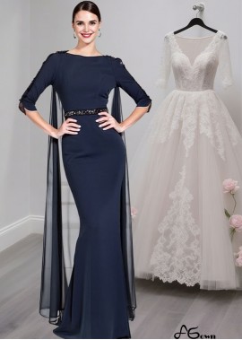 Full-Length Chiffon Mother of the Bride Dress with Bateau Neckline and Illusion Sleeves