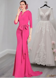 Elegant V-Neck Full-Length Satin Mother of the Bride Dress
