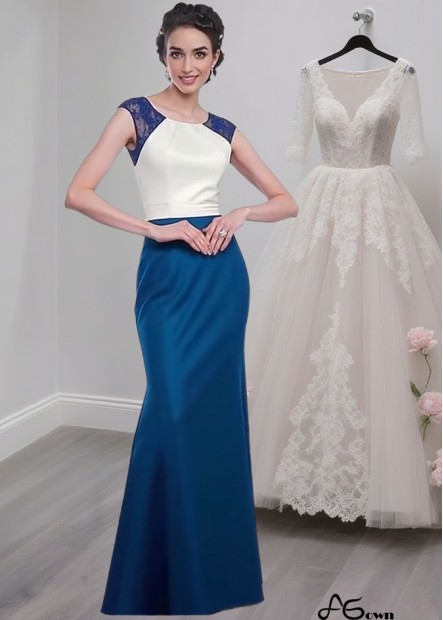 Elegant Blue Satin Mother of the Bride Dress with Jacket – Full Length Scoop Neck Gown