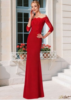 Red Tulle Spandex Mother of the Bride Dress Off-Shoulder Sheath