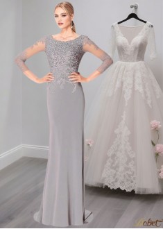 Sheath Tulle Evening Mother of the Bride Dress with Long Sleeves