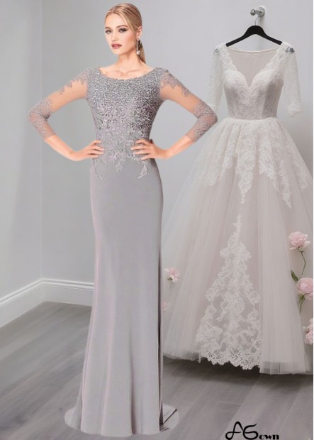 Sheath Tulle Evening Mother of the Bride Dress with Long Sleeves