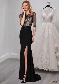 Elegant Black Tulle Mother of the Bride Dress with 1/2 Sleeves