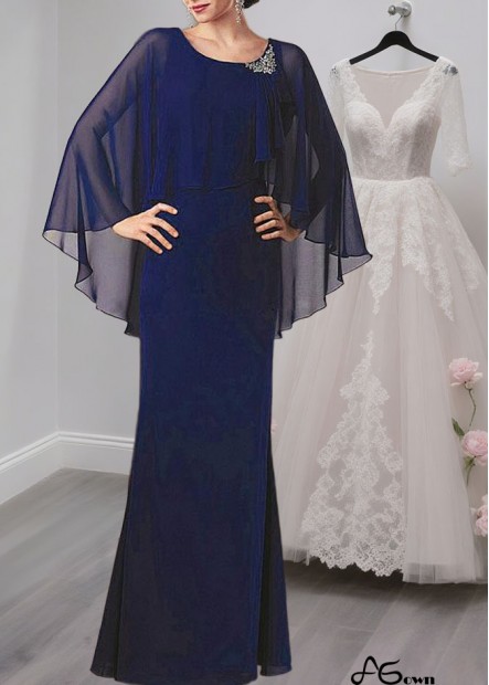 Chiffon Jewel Neck Full-Length Sheath Mother of the Bride Dress for Elegant Occasions