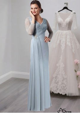 Elegant V-Neck Full-Length Chiffon and Lace Illusion Sleeve Mother of the Bride Dress