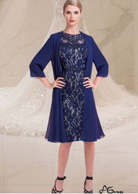 Elegant Two-Piece Lace Chiffon Mother of the Bride Dress – Knee Length Formal Outfit