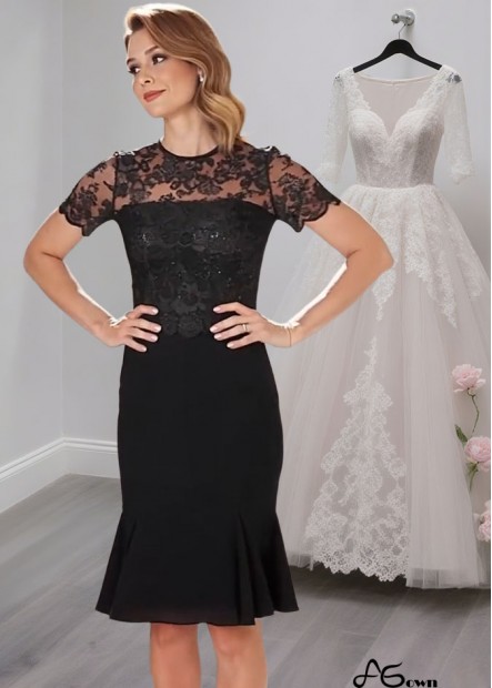 Black Tulle Chiffon Jewel Neck Knee Length Mother of the Bride Dress