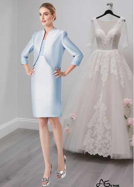 Short Lace Mother of the Bride Dresses with Jacket and 3/4 Sleeves