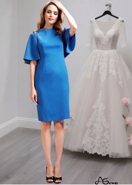 Knee Length Satin Bateau Neck Mother of the Bride Dress in Blue