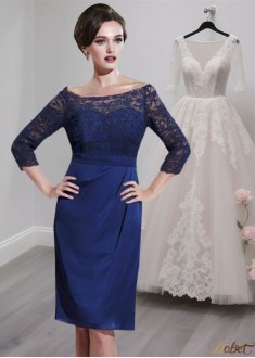 Knee Length Mother of the Bride Dress with Short Sleeves and Bateau Neck