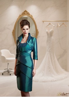 Strapless Taffeta Mother of the Bride Dress with Jacket – Knee Length Sheath Silhouette