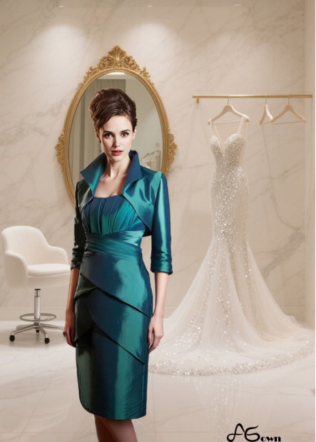 Strapless Taffeta Mother of the Bride Dress with Jacket – Knee Length Sheath Silhouette