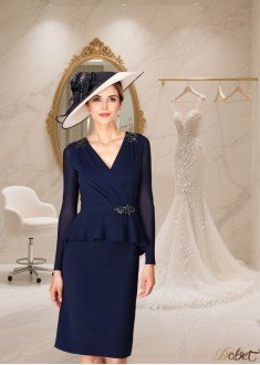 Chiffon V-Neck Sheath Knee-Length Dress – Long Sleeves, Elegant & Formal