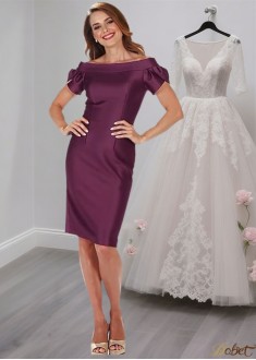 Purple Satin Sheath Off-the-Shoulder Mother of the Bride Dress Knee-Length