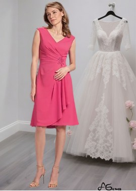 Chiffon V-Neck Knee Length Mother of the Bride Dress with Cap Sleeves