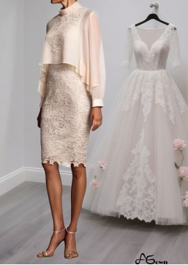 High Collar Lace Mother of the Bride Dress – Elegant Knee-Length Sheath Style