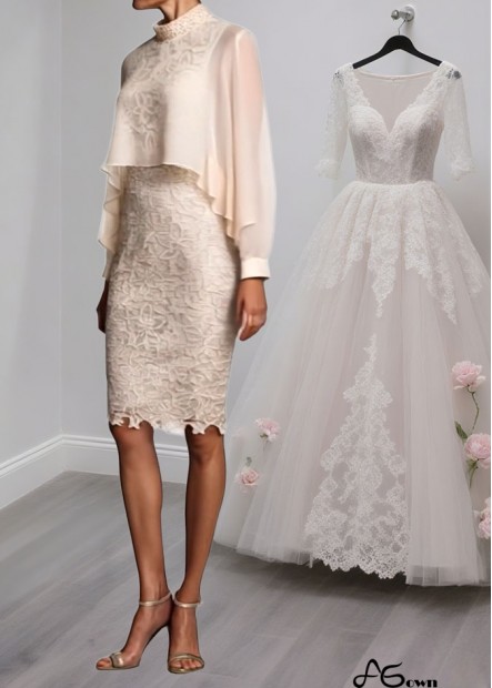 High Collar Lace Mother of the Bride Dress – Elegant Knee-Length Sheath Style