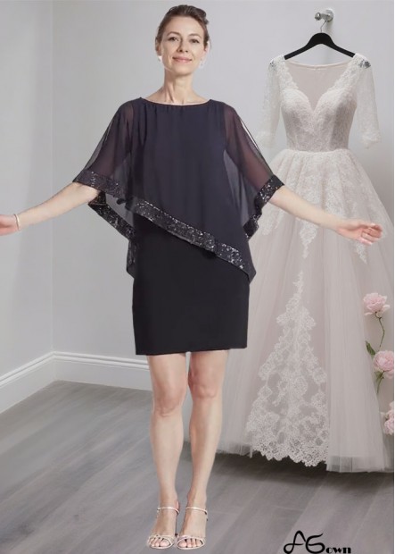 Chiffon Scoop Neck Short Mother of the Bride Dress – Sheath Mini Dresses