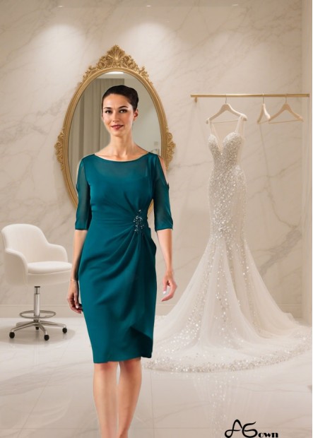 Chiffon Sheath Mother of the Bride Dress – Knee Length, Elegant Wedding Attire