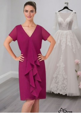 Knee Length V Neck Chiffon Mother of the Bride Dress with T-Shirt Sleeves