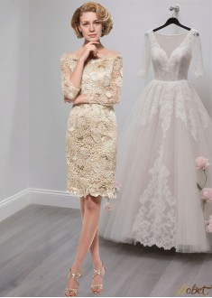 Short Lace Off-the-Shoulder Mother of the Bride Dress – Sheath Mini Gown