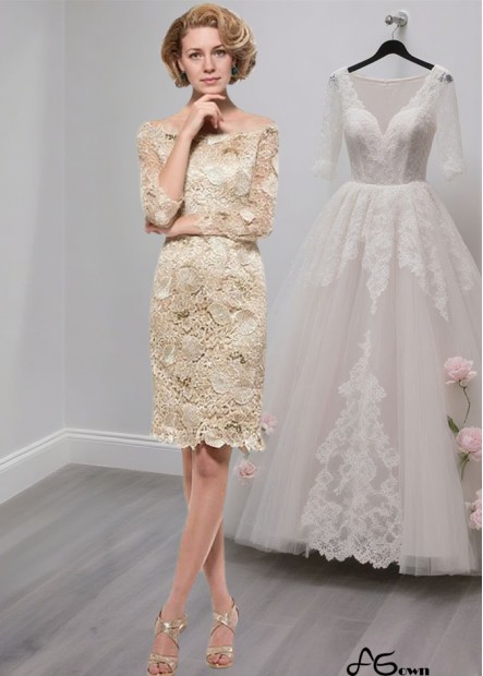 Short Lace Off-the-Shoulder Mother of the Bride Dress – Sheath Mini Gown
