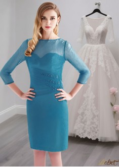 Blue Knee Length Mother of the Bride Dress with 3/4 Sleeves