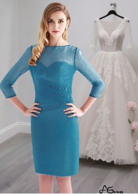 Blue Knee Length Mother of the Bride Dress with 3/4 Sleeves
