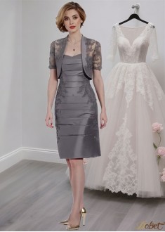 Sweetheart Neck Knee-Length Taffeta & Tulle Mother of the Bride Dress with Jacket Sleeves