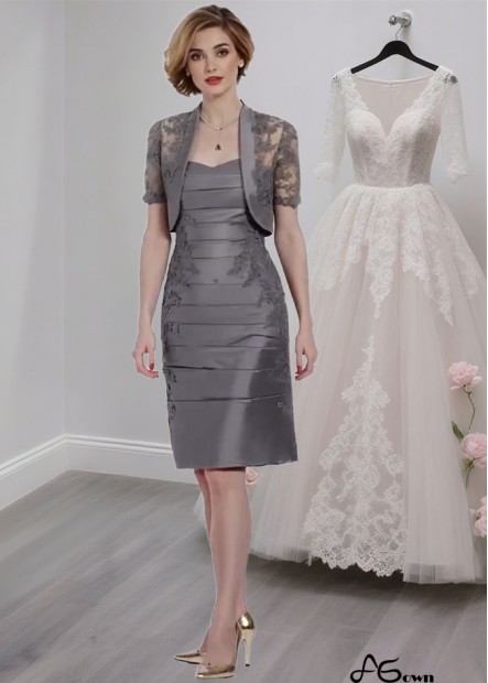 Sweetheart Neck Knee-Length Taffeta & Tulle Mother of the Bride Dress with Jacket Sleeves