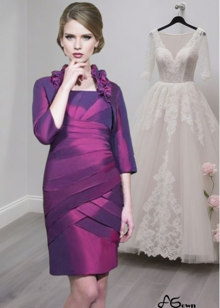 Elegant Taffeta Square Neck Mother of the Bride Dress with Jacket – Knee-Length Sheath Style