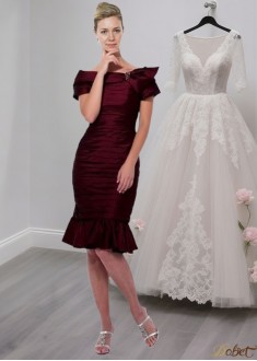 Taffeta Off-the-Shoulder Mother of the Bride Dress – Knee Length Mini Dress
