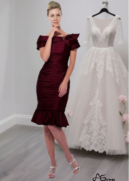 Taffeta Off-the-Shoulder Mother of the Bride Dress – Knee Length Mini Dress