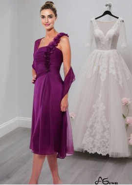 Purple One Shoulder Chiffon Mother of the Bride Dress – Knee Length A-Line Gown