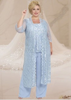 Elegant Three-Pieces Mother of the Bride Outfits – Lace Chiffon Full-Length Formal Outfit with Jacket