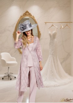 Three Pieces Chiffon Mother of the Bride Pantsuit with Square Neck and Lace Jacket