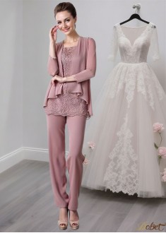 Elegant Three-Piece Chiffon Lace Mother of the Bride Pantsuit with Jacket
